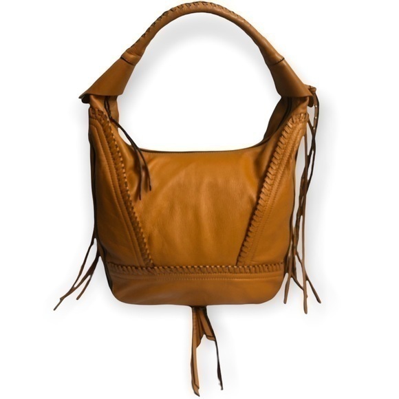 Oryany light brown leather shoulder bag with fringe expandable
